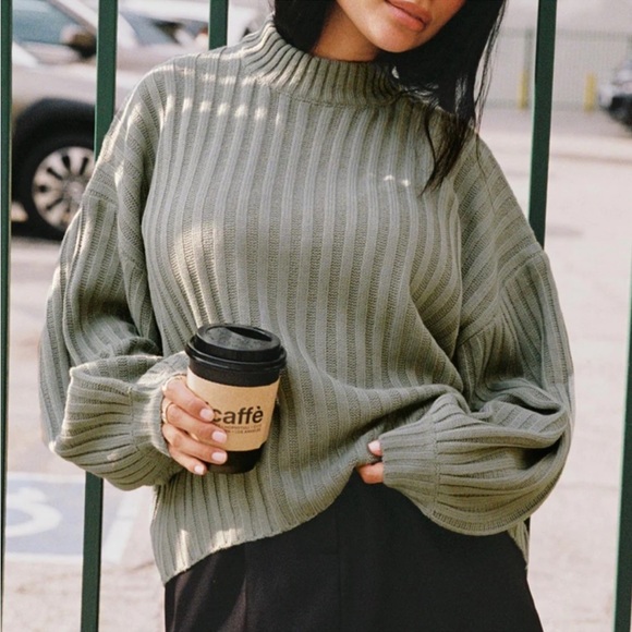 Princess Polly Sweaters - PRINCESS POLLY INNERBLOOM OVERSIZED SWEATER DARK GREEN